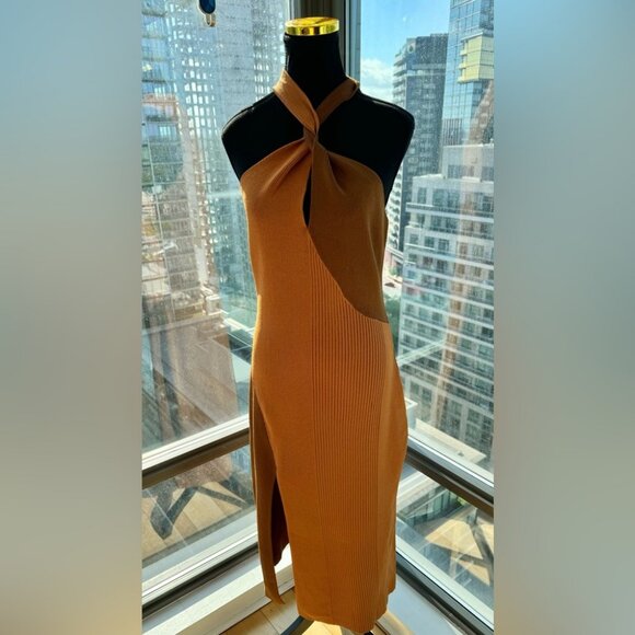 🆕 NICHOLAS 🧿 NWT Daija Twisted Two-Tone Ribbed Knit Midi Dress - Picture 4 of 16